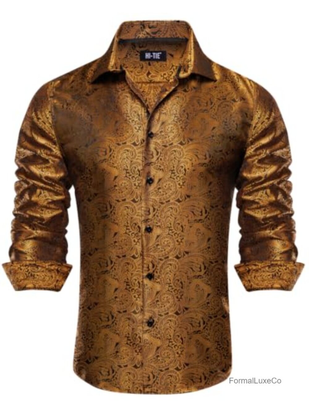 Mens Paisley Long Sleeve Button Down Dress Shirt Silk Regular Fit
